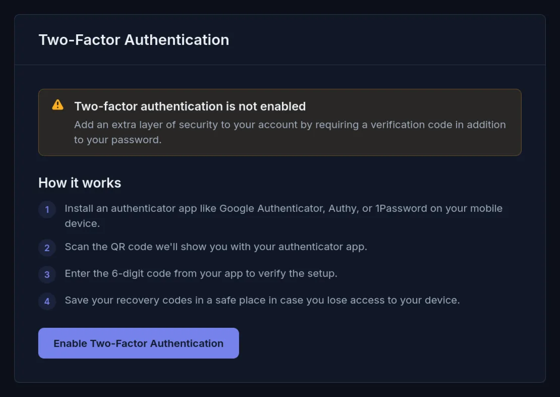 SpeedPy two-factor authentication setup screen